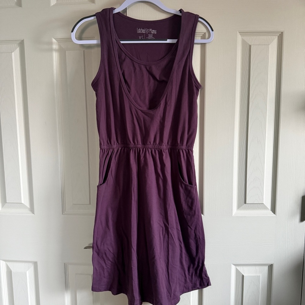 Latched Mama Nursing Purple Sleeveless Dress pockets size XS